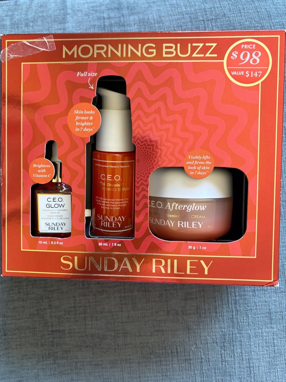 Sunday Riley Vitamin C Skincare Trio - Orange & White Packaging